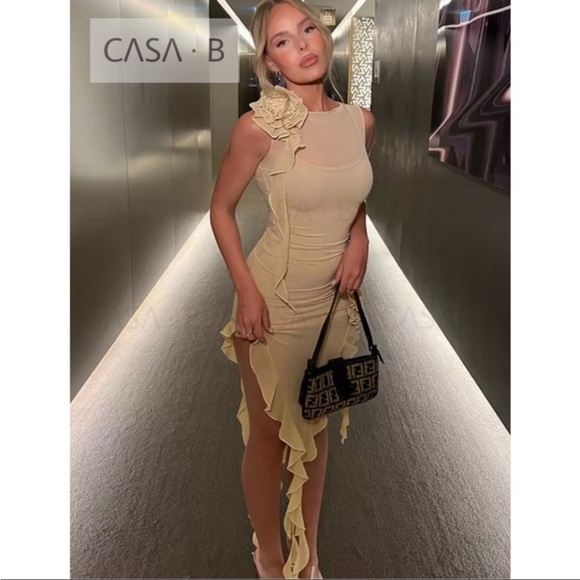 NEW to CASA B💫|Florencia Sheer Tulle Flower Appliqué Women’s mini Dress in Nude - Picture 3 of 6